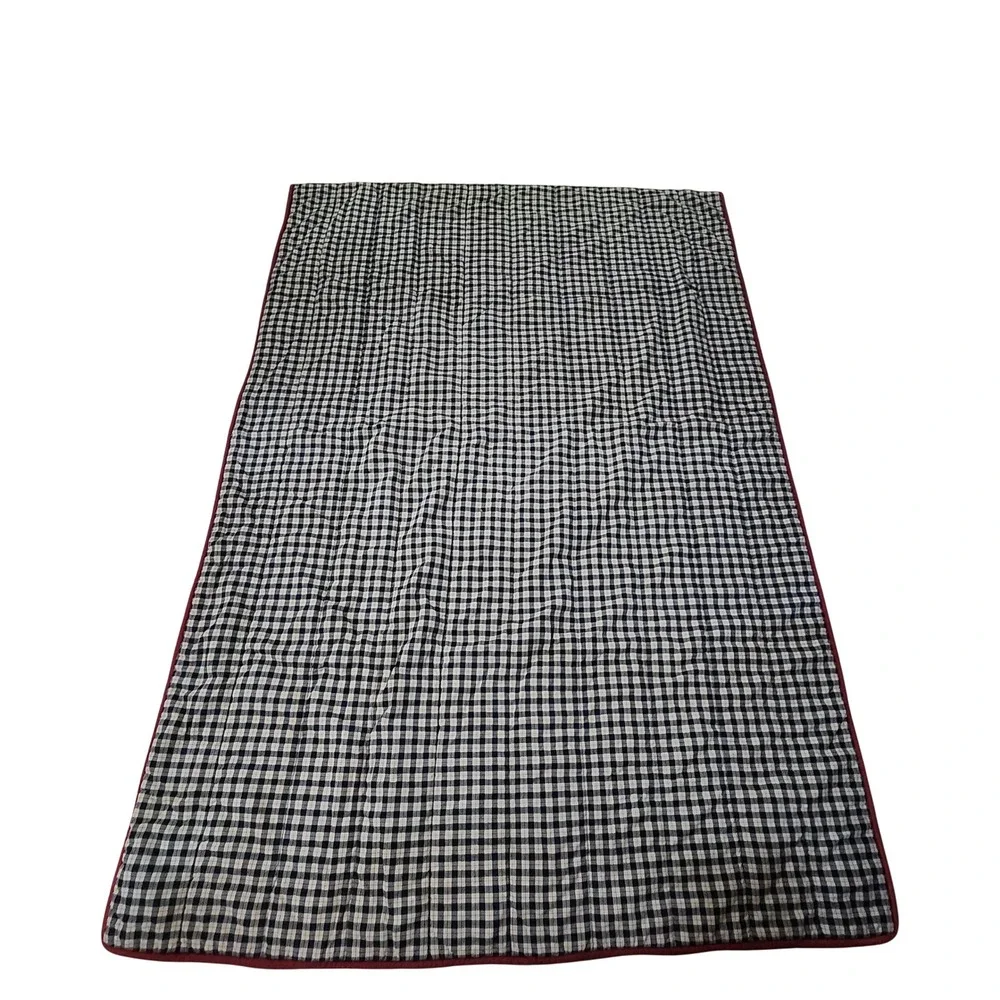 Reversible Navy Buffalo Check Pinstripe Quilted Blanket comforter 92x64